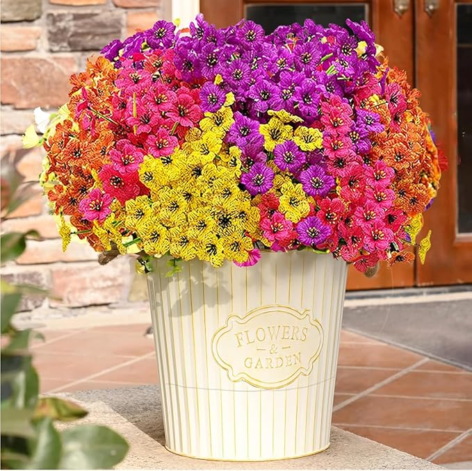 20 Bundles Artificial Flowers for Outdoors,No Fade Fake Silk Flowers with Plastic Plants ,Faux realistic flowers uv resistantfor For Patio Window box Porch Garden Wedding Farmhouse Decor(Mixed Color)