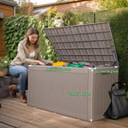 120 Gallon Outdoor Deck Box, Lockable Waterproof Outdoor Storage Boxes For Garden Tools,Indoor Cushions,Accessories Outside Storage Resin Weatherproof Container(Grey)