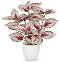 Artificial Plants Indoor 14.2" Small Fake Perilla Plant in Pot Potted Plants Artificial Decor Faux House Plant with White Pot for Farmhouse Home Office Bathroom Living Room Table Shelf Decor