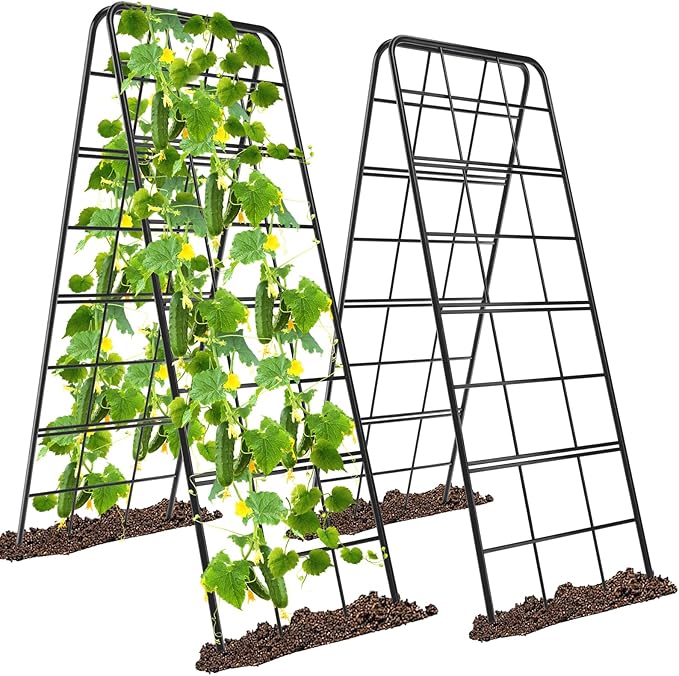 2 Pack 49"x16.3" Adjustable Garden Trellis for Climbing Plants Outdoor, Heavy Duty Rust-Proof Metal Cucumber Trellis A Frame Trellis for Raised Bed Pea Tomatoes Grape Vegetables