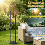 Solar Outdoor Floor Lamp Waterproof, Cordless Outdoor Lamps for Patio with Shelves Plant Stand, Rattan Solar Lamp for Outside, Wireless Outdoor Light for Yard Garden Deck Porch Decor
