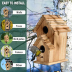 Bird Houses for Outside, Wooden Outdoor 2 Hole Bird House, Can Accommodate 2 Bird Families Suitable for Bluebird,Finch,Cardinals, Garden Hanging Birdhouse No Assembly Required