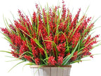 Kinisty 20 Bundles Outdoor Artificial Plants and Flowers, UV Resistant Faux Monkey Grass with Lavender and Fake Plastic Greenery for Spring Summer Outside Planter Porch Garden Decor, Red