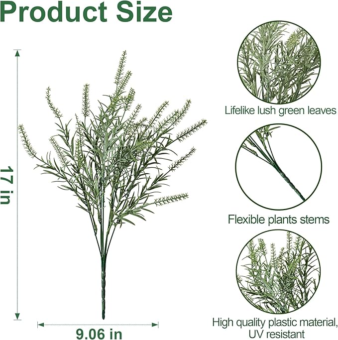 Artificial Faux Outdoor Plants for Spring Summer Decoration, 10 Bundles Fake Plastic Grass UV Resistant Look Real Fake Plants for Planter Outside Front Door Porch Patio Balcony Garden Indoor Yard Urn