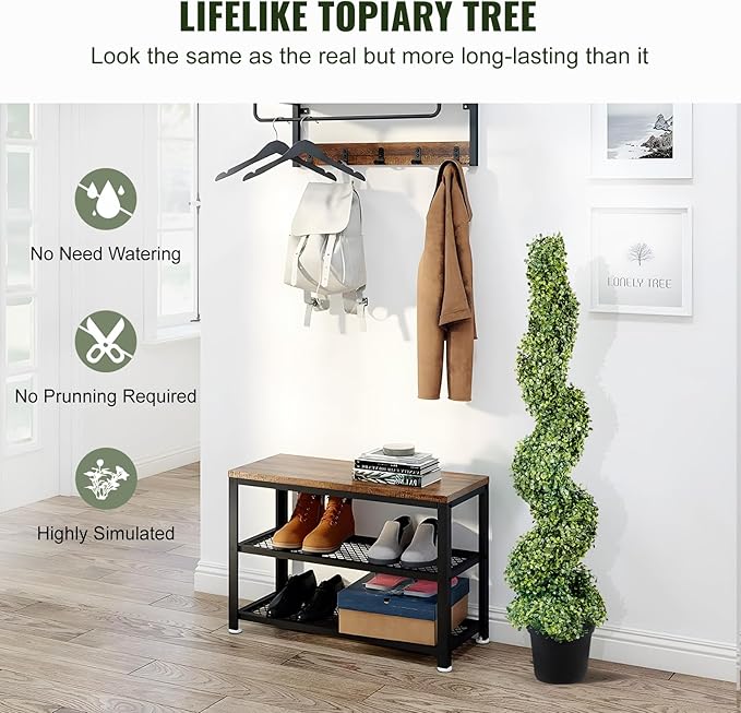 VEVOR Artificial Boxwood Spiral Topiary Trees, 4ft Tall (2 Pieces) Faux Plant Outdoor, All-Year Green Fake Plant with Replaceable Leaves for Decorative/Indoor/Porch/Garden