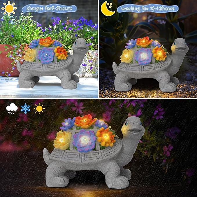 Solar Turtle Statues for Garden Decor, Outdoor Sculptures for Clearance Lights for Outside Lawn Ornaments Porch Patio Balcony Yard Home - Birthday Mother’s Day Easter Gifts for Mom Grandma Women