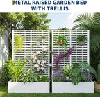 Metal Raised Garden Bed with Trellis & Privacy Screen, 70.1"x45"x15" Galvanized Metal Planter Box with Drainage Holes for Patio Balcony Outdoor Climbing Plants Flowers Vegetable, White