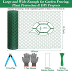 Lucomb Plant Protectors from Animals 15.7 x 157 in Green Chicken Wire Plant Cages for Outdoor Plants, Hexagonal Wire Plant Protector with Ground Stakes, Pliers, Garden Protection from Animals
