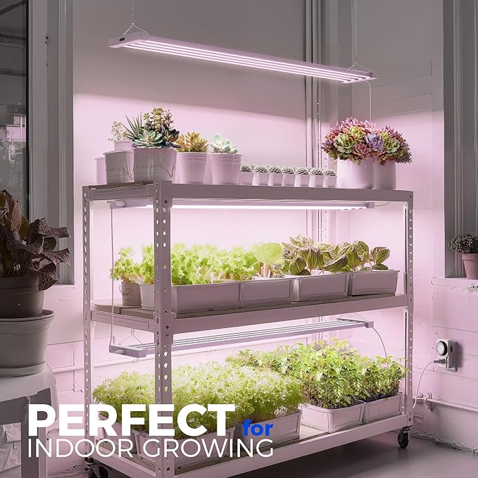 Barrina TX-L84 4FT LED Grow Light, 336W (4 x 84W), 4 Panel Wider Coverage, Full Spectrum, High PPFD, Mechanical Timer, Linkable, Hanging Light, Plant Stand with Grow Light for Indoor, Seeding, 4 Packs