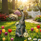 Solar Elephant Statue Outdoor Decor with 15 LED Crackle Ball, Garden Patio Sculpture Light, Waterproof Lucky Elephant Gift for Mom, Housewarming, Birthday, Yard & Porch Decoration