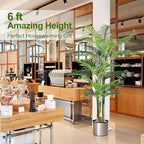 6ft Tall Triple Golden Cane Palm Artificial Tree Large Tropical Palm Tree UV Resistant Fake Plant in Pot for Indoor Outdoor Big House Living Room Outside Patio Office Home Decor (Set of 2)
