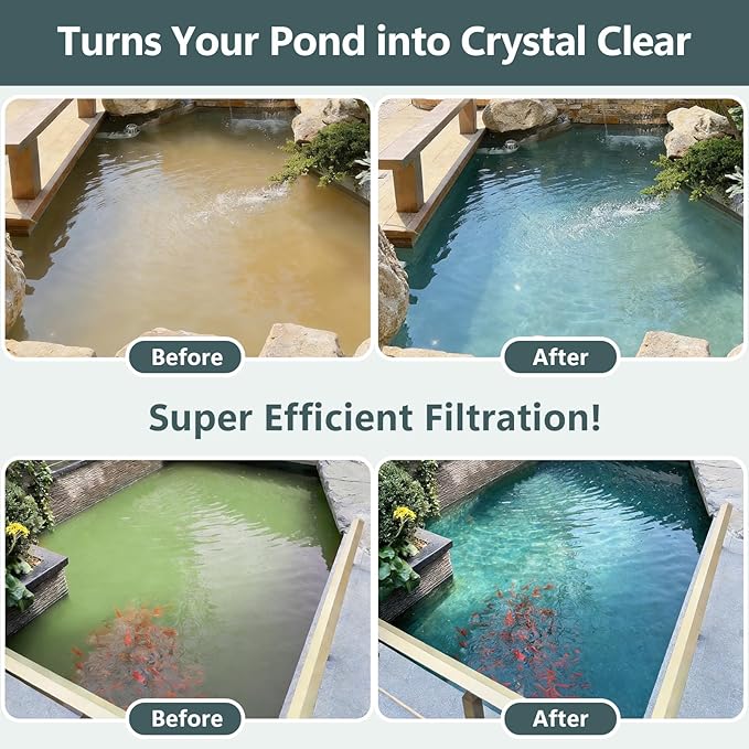 All-in-1 Pond Waterfall Kit | 35W 550GPH Pond Filter Pump with 8" Stainless Steel Spillway | Remote Control LED Lights | 4-Stage Filtration System for Backyard Garden & Outdoor Water Feature