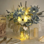 Artificial Flowers in Vase, Faux Flowers with Vase, Dusty Blue Rose Faux Dahlia Fake Peony Silk Hydrangea Eucalyptus Willow Plants Wildflowers Arrangements for Table Centerpiece Farmhouse Decor