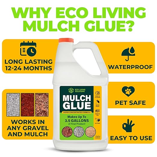 ECO LIVING SOLUTIONS Mulch Glue for Landscaping - Rock & Gravel Binder | Spray Glue for Paver Sealer | Landscape Glue for Mulch & Pebbles | Pet Safe & Plant Safe - 1 Gallon