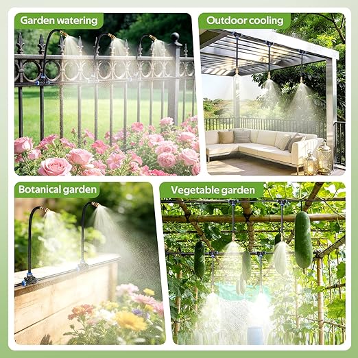 HIRALIY 360° Adjustable Drip Irrigation System 164FT with Timer, 1/4" Tubing and Adjustable Copper Nozzles, Automatic Atomizing Watering Kit for Garden, Yard, Lawn, Greenhouse & Potted Plants