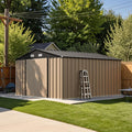 Patiowell 10x12 FT Storage Shed, Outdoor Metal Sheds with Lockable Door and Sloping Roof, Waterproof Outside Large Garden Tool Shed with Breathable Vents for Patio Lawn Backyard, Brown
