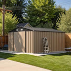 Patiowell 10x12 FT Storage Shed, Outdoor Metal Sheds with Lockable Door and Sloping Roof, Waterproof Outside Large Garden Tool Shed with Breathable Vents for Patio Lawn Backyard, Brown