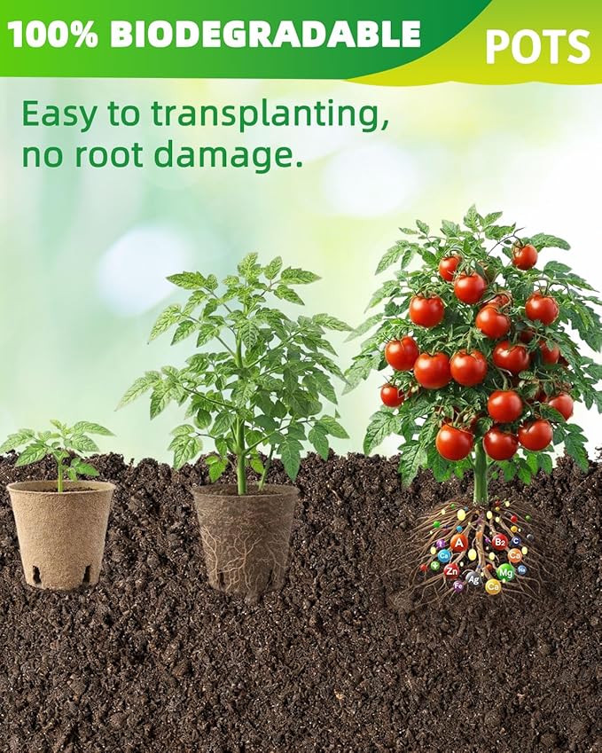3.15Inch Peat Pots 60Pcs Biodegradable Pots for Seedling, Round Plant Seed Starter Pots with 60Pcs Plant Labels, Garden Germination Nursery Pots for Flower Vegetable Saplings & Herb Seed Germination