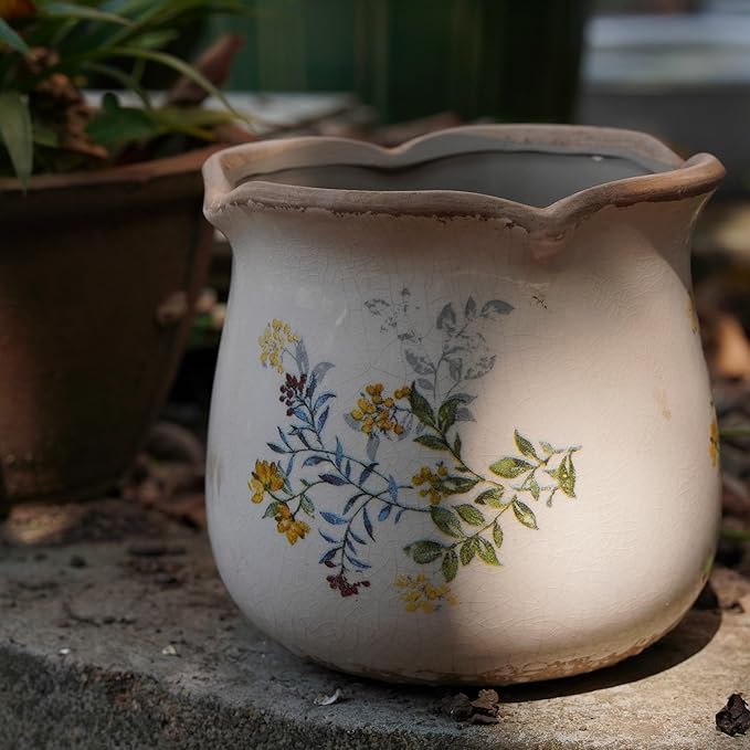 Dosayes Rustic Ceramic Planter, 6 Inch Tuscan Vintage Flower Pot with Drainage, Farmhouse Garden Pot for Indoor Plants, Kitchen & Garden Tuscan Decor, Plant Lover Gift (Yellow)
