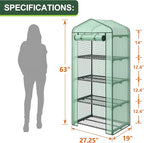 4 Tier Mini Greenhouse Indoor Outdoor with PE Cover and Roll-Up Zipper Door, Portable Waterproof Cloth Greenhouse Tent Grow Seeds & Seedlings, 2.3x1.5x5.3 FT