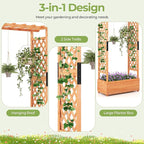 MAT EXPERT Raised Garden Bed with Trellis & Hanging Roof, Lattice Panel with Drainage Hole for Flower, Climbing Plant, Herb, Planter Box for Garden, Patio, Yard (1, 43.5" x 17.5" x 72" (L x W x H))