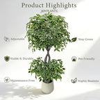 5FT Artificial Ficus Tree Indoor Outdoor, Fake Plants Indoor with White Pot, Realistic White-Edged Leaves Potted Tree for Home Office Decor