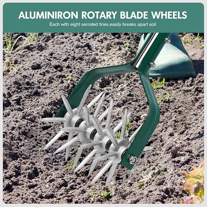 YEELOR Garden Cultivator Adjustable Stainless Steel Handle, fine Rotary Cultivator Tiller for Small Scale Gardens Soil Loosening, Lawn Aeration, Fertilizer Mixing & Planting Preparation