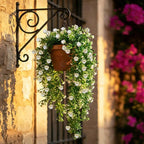 RECUTMS 2Pcs Artificial Hanging Flowers for Outdoor Decoration Fake Hanging Plants Faux White Flowers Artificial UV Resistant Plastic Greenery Vines Ivy for Outdoor Indoor Garden Party Decor（White）