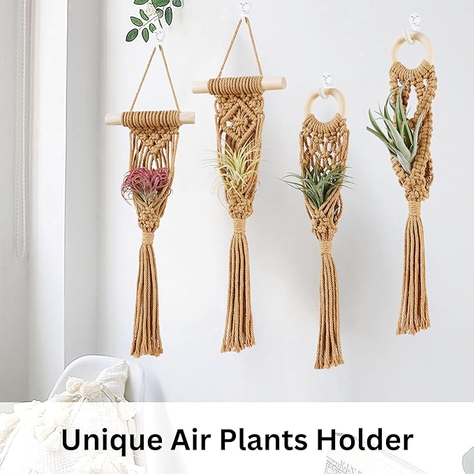 4 Pack Air Plants Holders, Wall Planters for Indoor Plants | Macrame Plant Hanger, Air Plant Hanger for Air Fern, Tillandsias, Live Houseplants & Succulent (NO Plant Included)