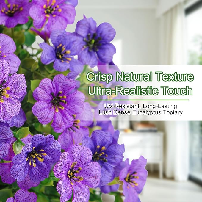 Alupssuc 2Pcs 20" Artificial Topiary Ball Flowers for Outdoors, Spring Decoration with Spike, UV Resistant Faux Summer Plants, Fake Bushes Indoor Decor, Purple Deep Purple for Garden, Porch & Patio