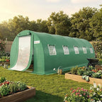 KING BIRD Premium 25x10x6.6FT Greenhouse for Outdoors, Large Walk-in Upgraded Galvanized Metal Frame, Mesh Door Screen Window Improved Zipper Tunnel Hoop for Garden Plant Winter, 2 Stiffeners, Green