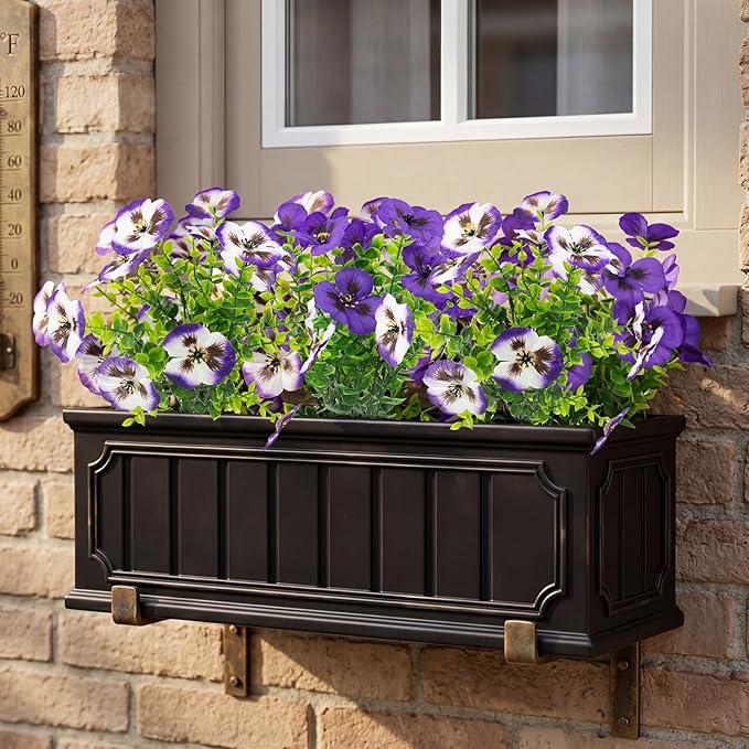 Rowfad 36 Pcs Artificial Fake Pansy Flowers for Outdoor, Faux UV Resistant Silk Pansies Flowers for Outside Planter Front Door Porch Yard Patio Window Box Home Decor (36, Lavender)