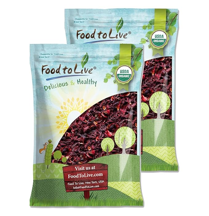 Food to Live Organic Hibiscus Flowers, 3 Pounds – Whole Petals. Great for Herbal Tea. Non-GMO. Caffeine-free. Good Source of Vitamin C. Bulk. Kosher