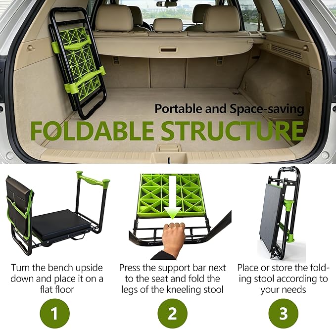 Garden Kneeler and Seat, Heavy Duty Garden Stool with 11" Wide Detachable Kneeling Pad, Foldable Garden Bench Chair with Gardening Tool Pouch and Bag, Gardening Gifts for Women, Seniors