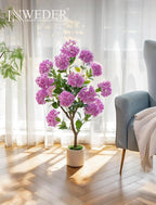 Artificial Flower Tree for Outdoor: 3.6ft Fake Crape Myrtle Tree Set of 2 for Front Porch Door Indoor Decor - Purple Realistic Silk Plant with Pot for Home Living Room Patio Decorations
