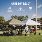 CROWN SHADES 8x8 Pop Up Canopy - Beach Tent with One Push Setup - Easy Outdoor Sun Shade for Events, Parties, Camping - Gazebo with STO-N-Go Cover Bag, Silver Coated Top, Beige