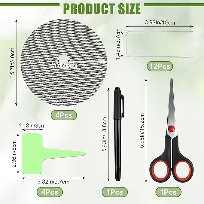 Catcan Plant Pot Soil Covers, 4Pcs 15.7 Inch Animal Barrier Protectors for Indoor Outdoor Potted Plants, Includes Scissors, Marker, Plant Labels & Ground Pegs
