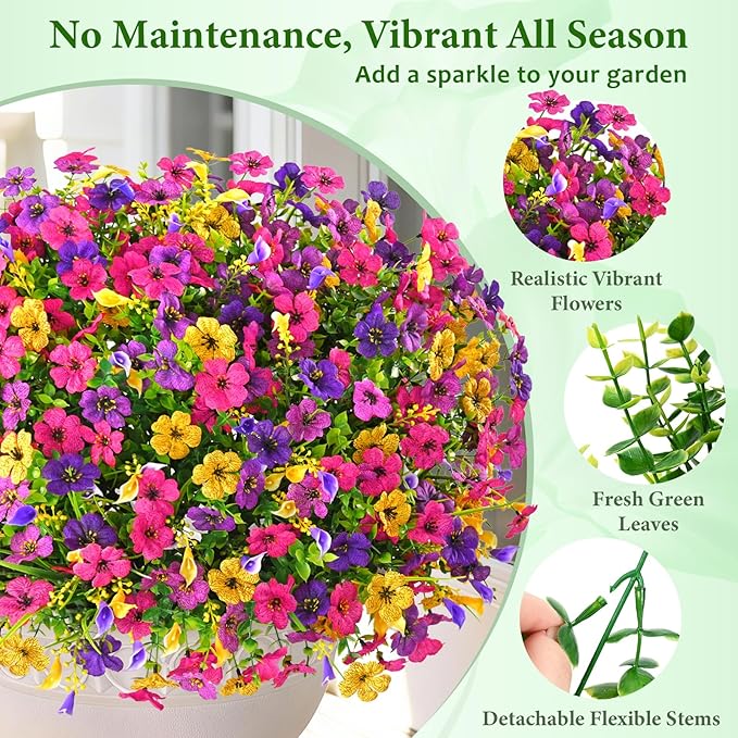 BLEUM CADE Artificial Flowers for Outdoors, 38 Bundles Faux Plants Outdoor Artificial Flowers for Decoration, UV Resistant Fake Flowers Artificial Plants & Flowers for Outdoors Garden Decor