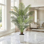 7ft Artificial Palm Tree with White Planter - Tall Fake Palm Tree Indoor Fake Tropical Plant for Home Office Living Room Bedroom Modern Decor