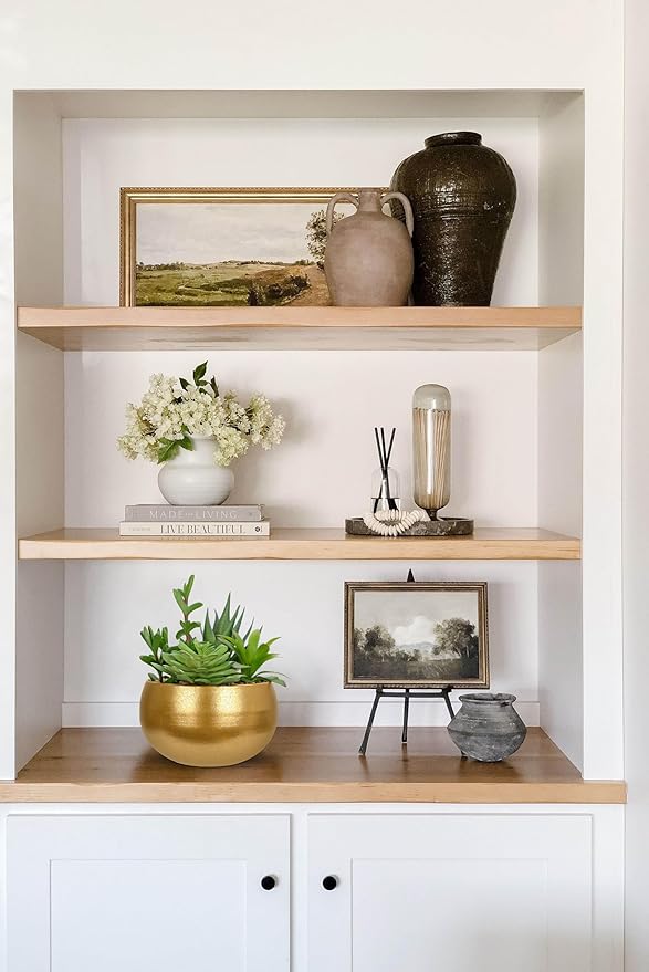 Hollyone Fake Plants Artificial Succulents in Pots Faux Succulent Arrangement Potted Plant with Gold Ceramic Planter Bowl for Home Decor Office Desk Bathroom Shelf Living Room Indoor Decorations