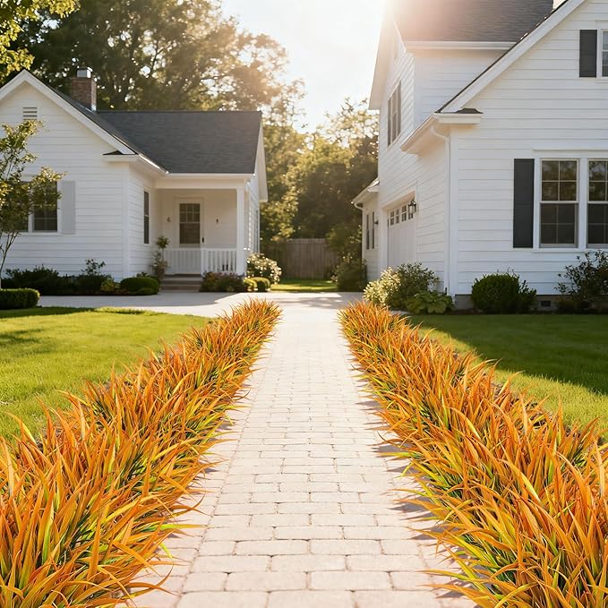 16 Pcs Artificial Plants Outdoor Fake Grass Faux Greenery Stems UV Resistant Plastic Plants Shrubs for Planters Patio Garden Front Porch Pathway Spring Summer Home Decor, Yellow