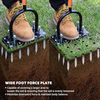 Lawn Aerator, Automatic Dirt and Leaf Clean Design, Heavy Duty Manual Lawn Aerator Tool with 15 Iron Spikes, Height Adjustable, Yard Grass Aerator for Lawn(Black with Orange)