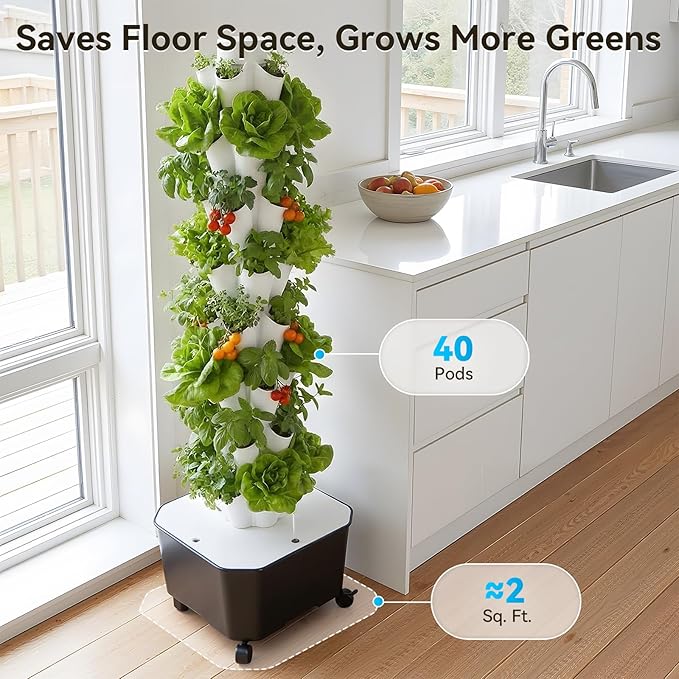 BAOSHISHAN Vertical Hydroponic Garden Tower, 40 Pods 8 Tiers Hydroponics Tower Outdoor, Vertical Hydroponic System with Water Pump for Vegetable Herb Fruit