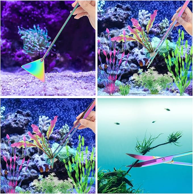 Catcan 4 in 1 Quarium Aquascape Tools Kits, Anti-Rust Stainless Steel Aquatic Plant Aquascaping Tweezers, Scissors, Spatula for Aquarium Tank Cleaning Fish Tank Aquascape Tools Sets