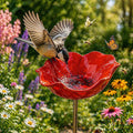 Metal Flower Garden Stakes Bird Bath, Handmade Metal Flower Garden Stake with Bee Bath, Bird Water Bowl Water Station for Outdoor Yard Lawn Patio Decor (Red)