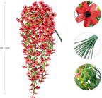 INXUGAO Fake Artificial Hanging Flowers for Outdoors Fake Plants Decoration, 2 Bundles Faux Silk Colorful Daisy Eucalyptus Realistic UV Resistant for Outside Home Planter Porch Patio Yard Decor(Red)