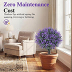 PATIO CHOICE Artificial Topiary Boxwood Ball Trees with Lavender Set of 2 22" Artificial Faux Plants Realistic Bushes Fake Shrubs Decorations for Outdoor Indoor Front Porch Garden