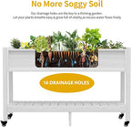 DWVO 47x18x3in Raised Garden Bed HDPE Outdoor with Legs and Lockable Wheels, Weather-Resistant Poly-Wood Elevated Planter Box, Double Tier Planters for Backyard Patio Balcony, White