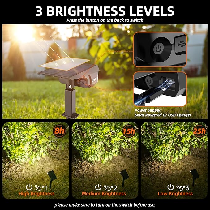 LEREKAM Solar Spot Lights Outdoor,IP65 Waterproof 40 LEDs Landscape Spotlights,USB & Solar Powered Wall Lights,3 Modes Outdoor Solar Garden Lights for Yard Porch 4 Pack