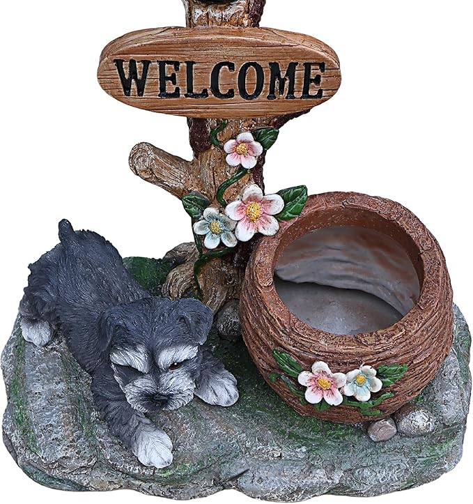 Animal Outdoor Statue Planter Solar Light Welcome Garden Sculpture Resin Flower Pot Decorative Porch Patio Yard Lawn Entryway Figurine with LED Lamp Rustic Plant Holder Ornament Courtyard (A)